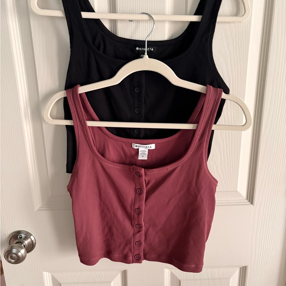 Athleta Women’s Ribbed Button-Front Crop Tank - Mauve (and Black)